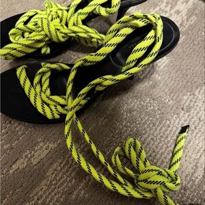Balenciaga Black Sandals with Neon Yellow Accents